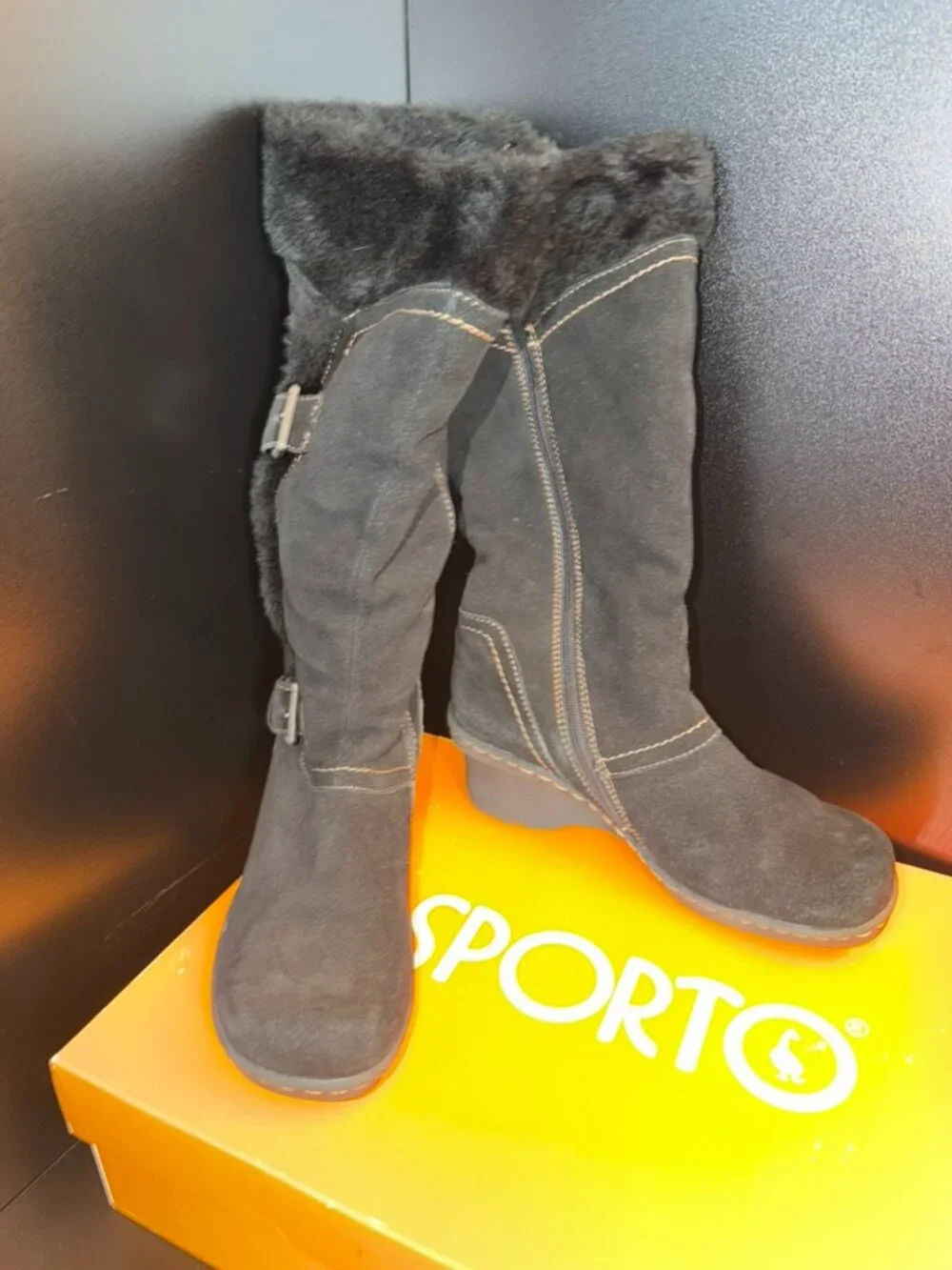 Sporto Lisa Black Faux Suede Faux Fur Winter Boots Women's Size 10